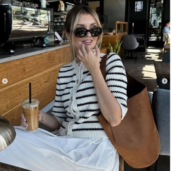 Zara women STRIPED KNIT CARDIGAN Black white stripes Gold button 6771/008 XL NWT - Picture 3 of 13